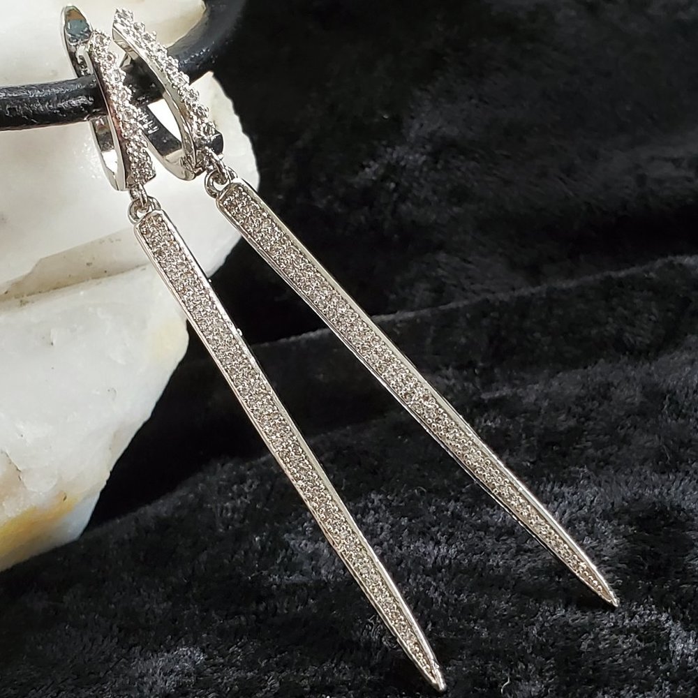 Platinum-plated Earrings White Topaz  "Arrows"
